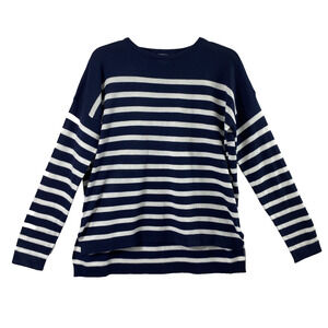 Women Nautical Sweater Size Large Blue White Stripe Coastal Long Sleeve Pullover